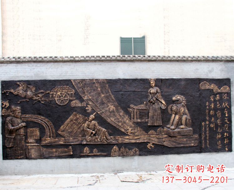 烟台“汉代重气质,牡丹留正色”中国传统文化浮雕壁画,玻璃钢仿铜园林墙壁装饰壁画