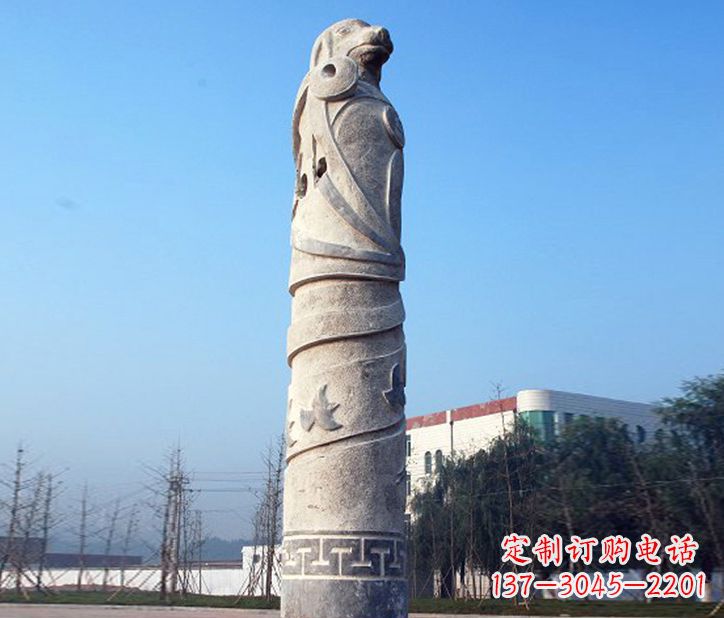 烟台12生肖石柱广场景观石雕