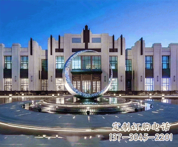 烟台城市不锈钢月亮摆件雕塑