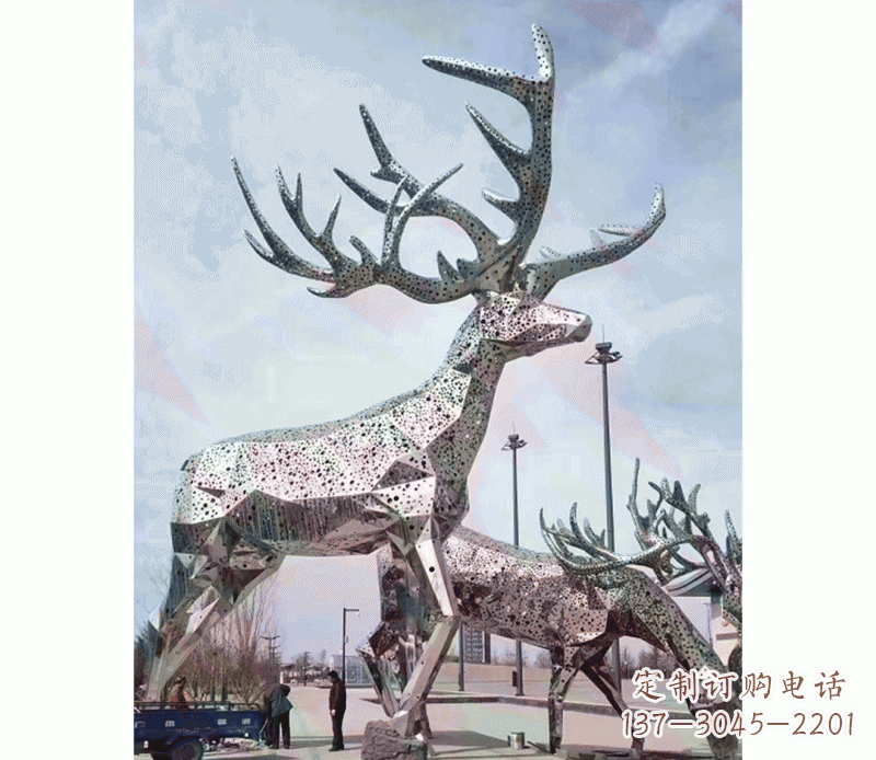 烟台大型不锈钢梅花鹿摆件雕塑