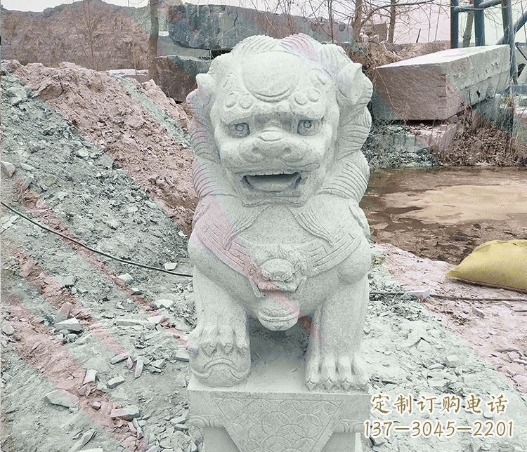 烟台公园踩绣球狮子动物石雕