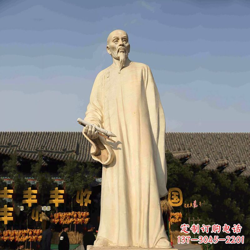 烟台清代书画家郑板桥石雕塑-中国历史名人汉白玉雕像