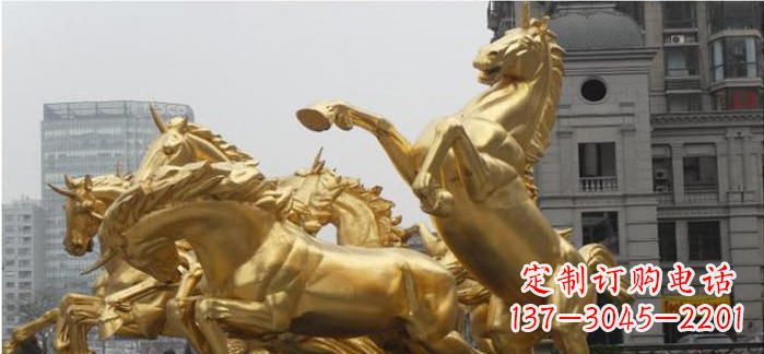 烟台八马奔腾铜雕马群