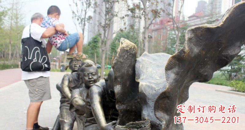 烟台拔萝卜的儿童小区景观铜雕