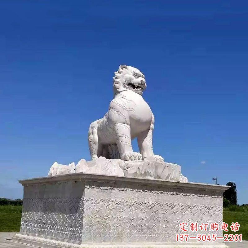 烟台白虎汉白玉石雕-公园广场中国传统文化上古神兽雕塑摆件
