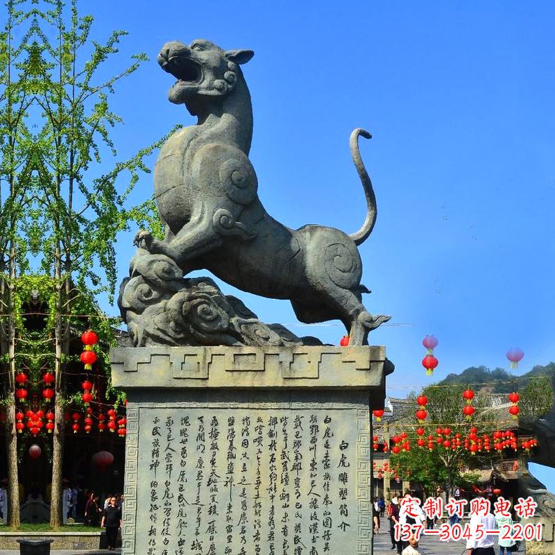 烟台白虎铜雕景观雕塑-景区园林神兽动物标识