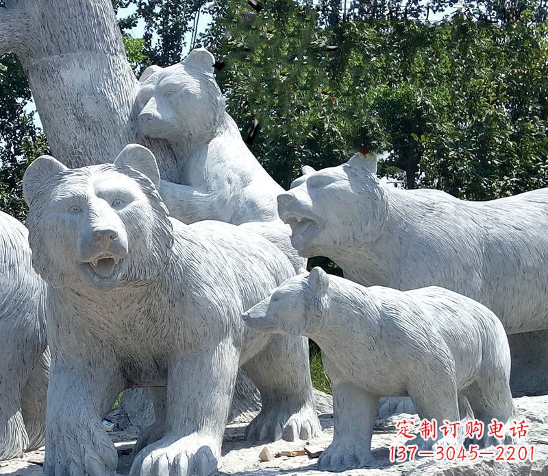 烟台北极熊石雕大理石动物雕塑