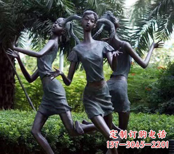烟台编花篮的女孩人物铜雕