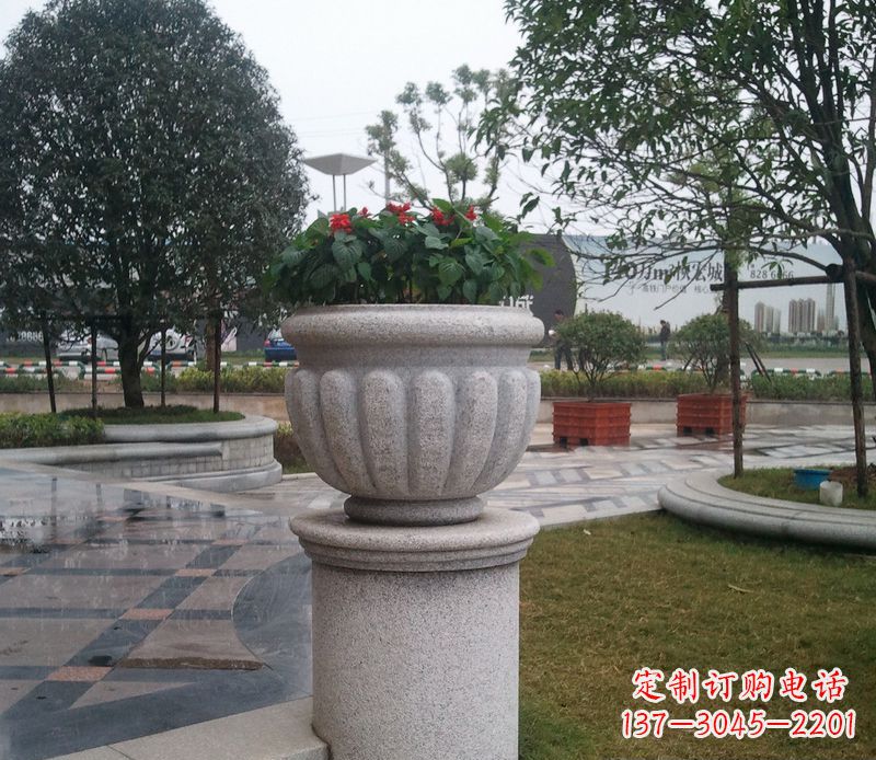 烟台别墅景观大理石花盆石雕 (2)
