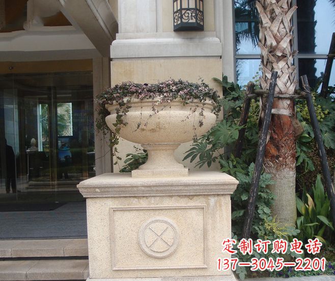 烟台别墅景观大理石花盆石雕 (6)