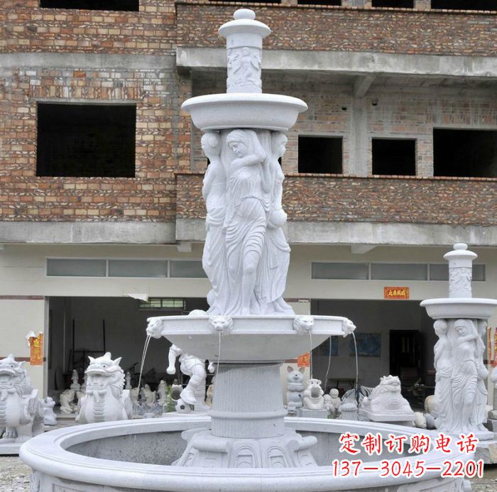 烟台别墅景观汉白玉西方人物喷泉石雕