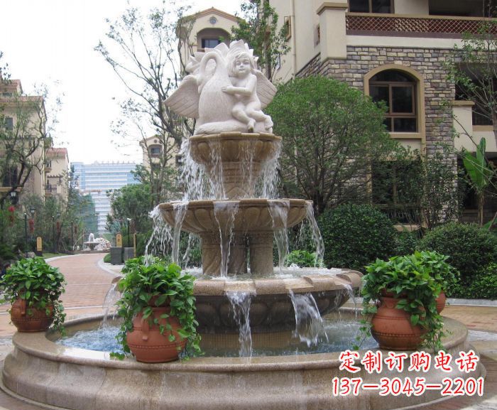 烟台别墅景观天使喷泉石雕 (4)
