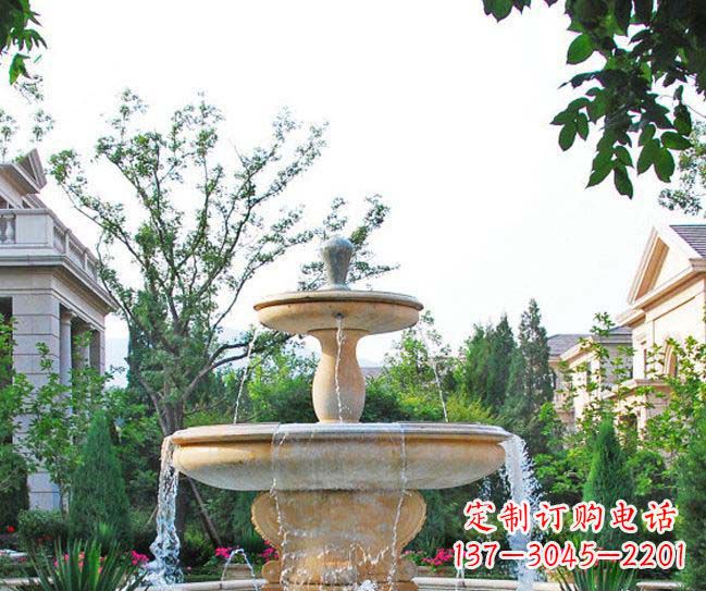 烟台别墅景观晚霞红喷泉石雕