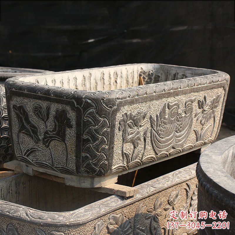 烟台别墅石雕槽水缸