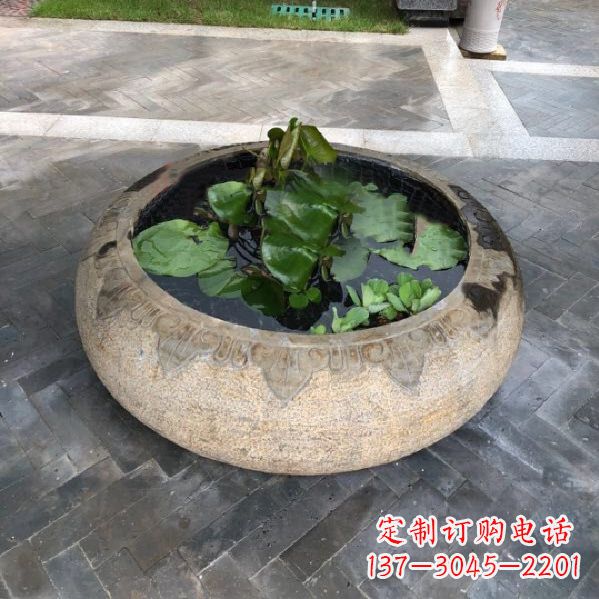 烟台别墅庭院仿古做旧石雕鱼缸