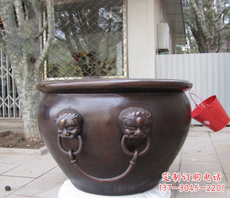 烟台招财进宝水缸铜雕塑摆件