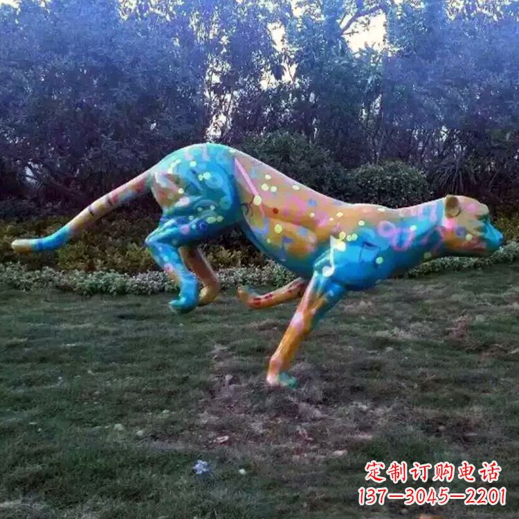 烟台玻璃钢彩绘豹子雕塑艺术精美动物摆件