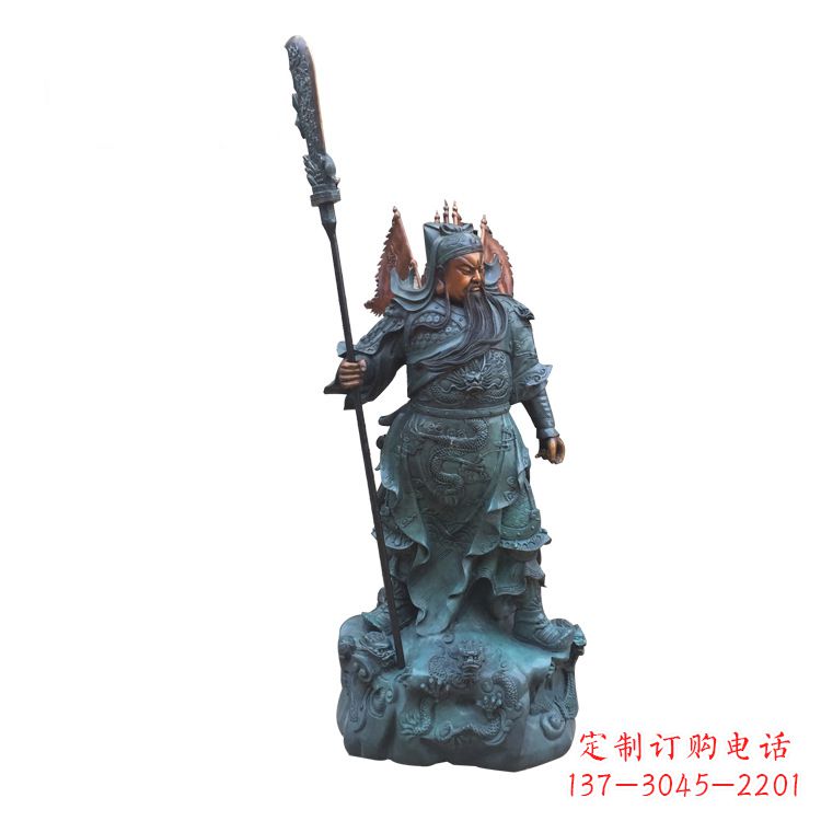 烟台玻璃钢仿铜彩绘关公像精美雕塑艺术品