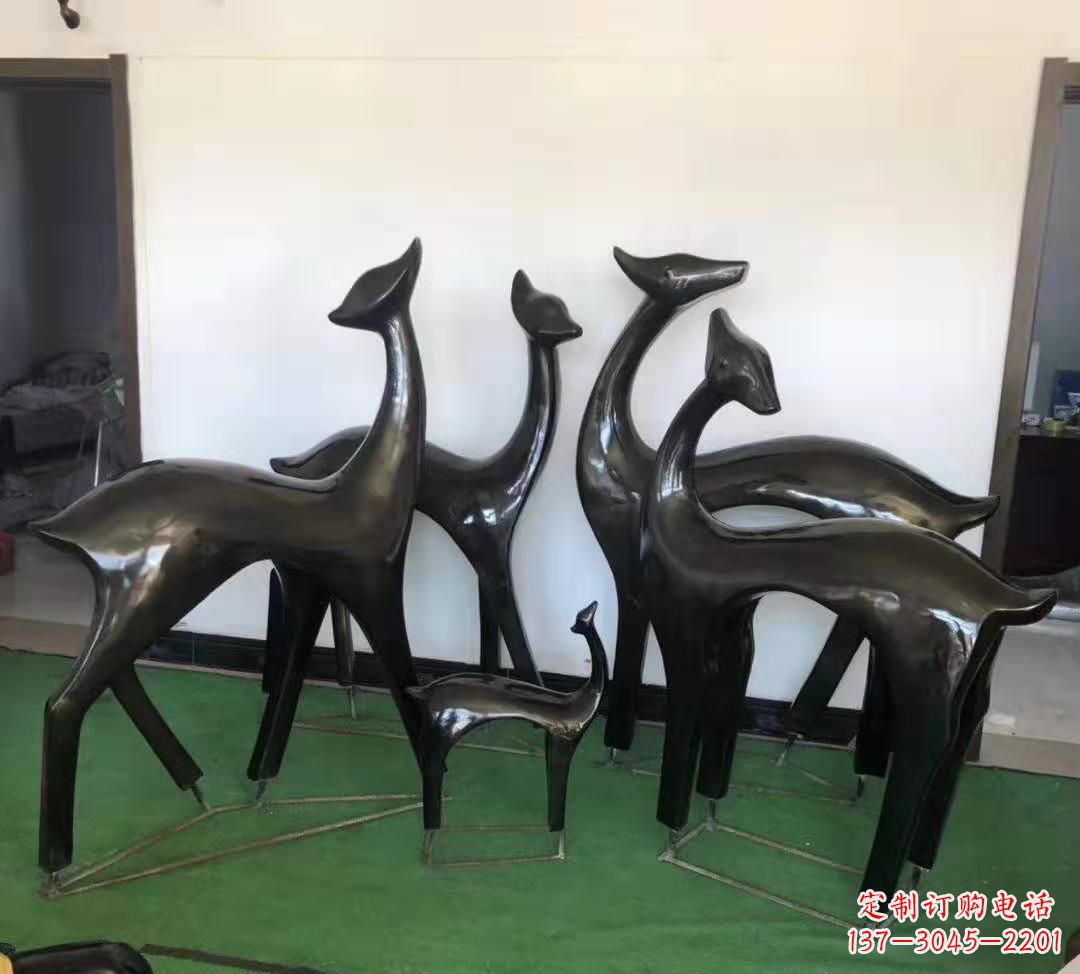 烟台玻璃钢仿铜抽象小鹿雕塑庭院景观摆件