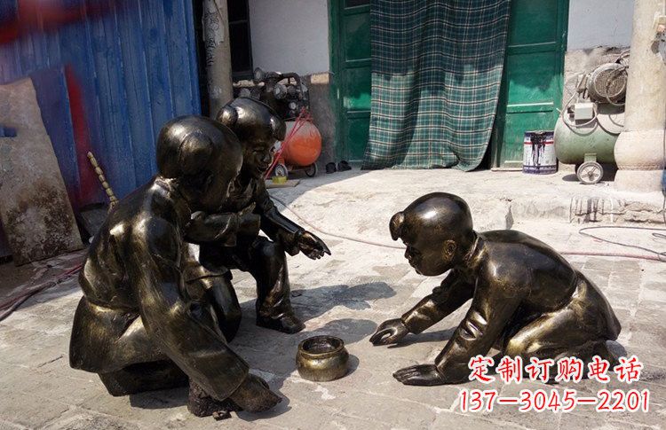 烟台精美玻璃钢仿铜斗蛐蛐儿童雕塑