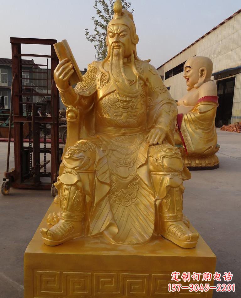 烟台玻璃钢仿铜关公读春秋