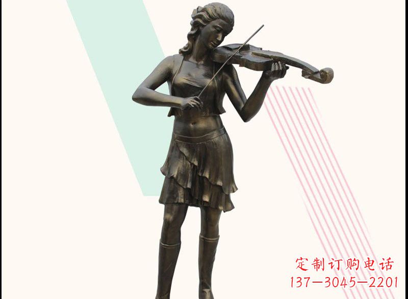 烟台玻璃钢仿铜拉小提琴的女孩