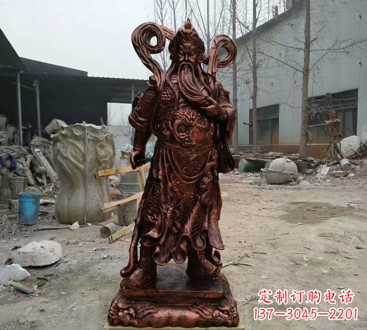 烟台玻璃钢仿铜捋须关公雕塑
