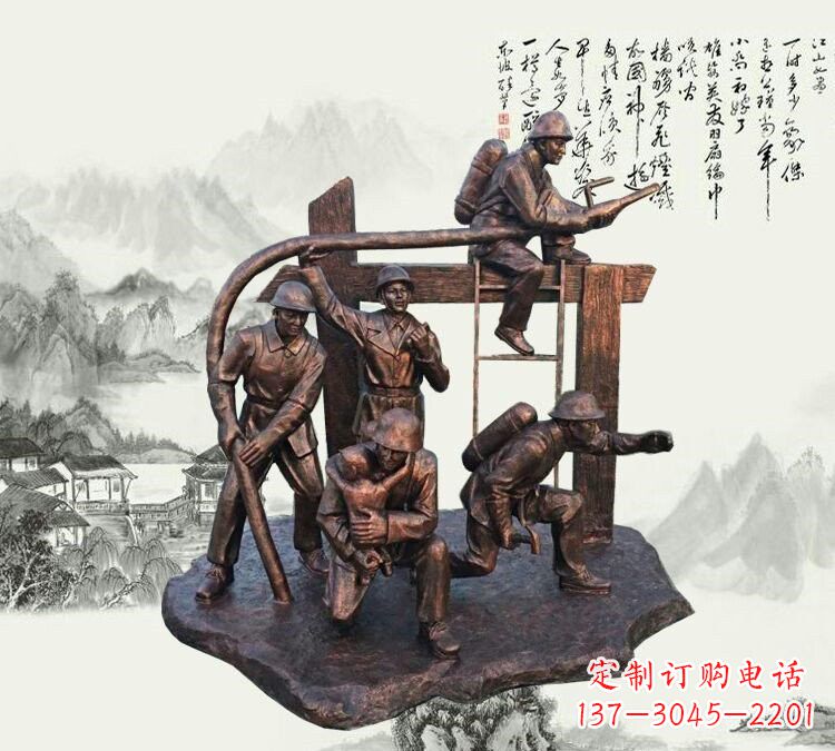 烟台玻璃钢仿铜消防员雕塑传承英雄豪情