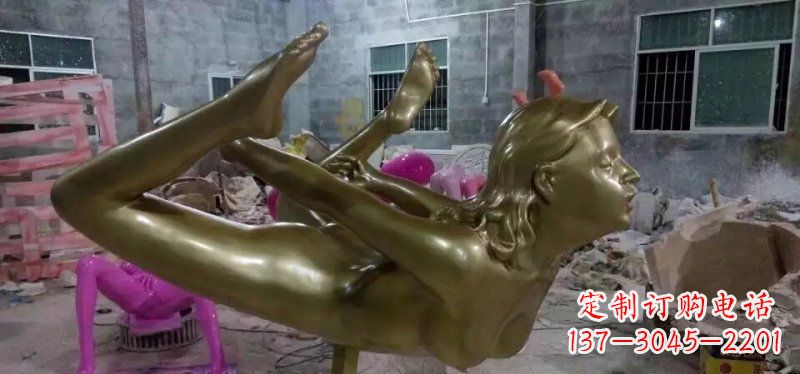 烟台玻璃钢仿铜瑜伽女人人物雕塑