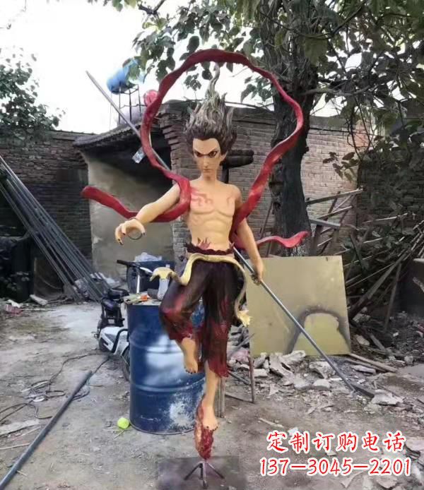 烟台玻璃钢仿真哪吒雕塑