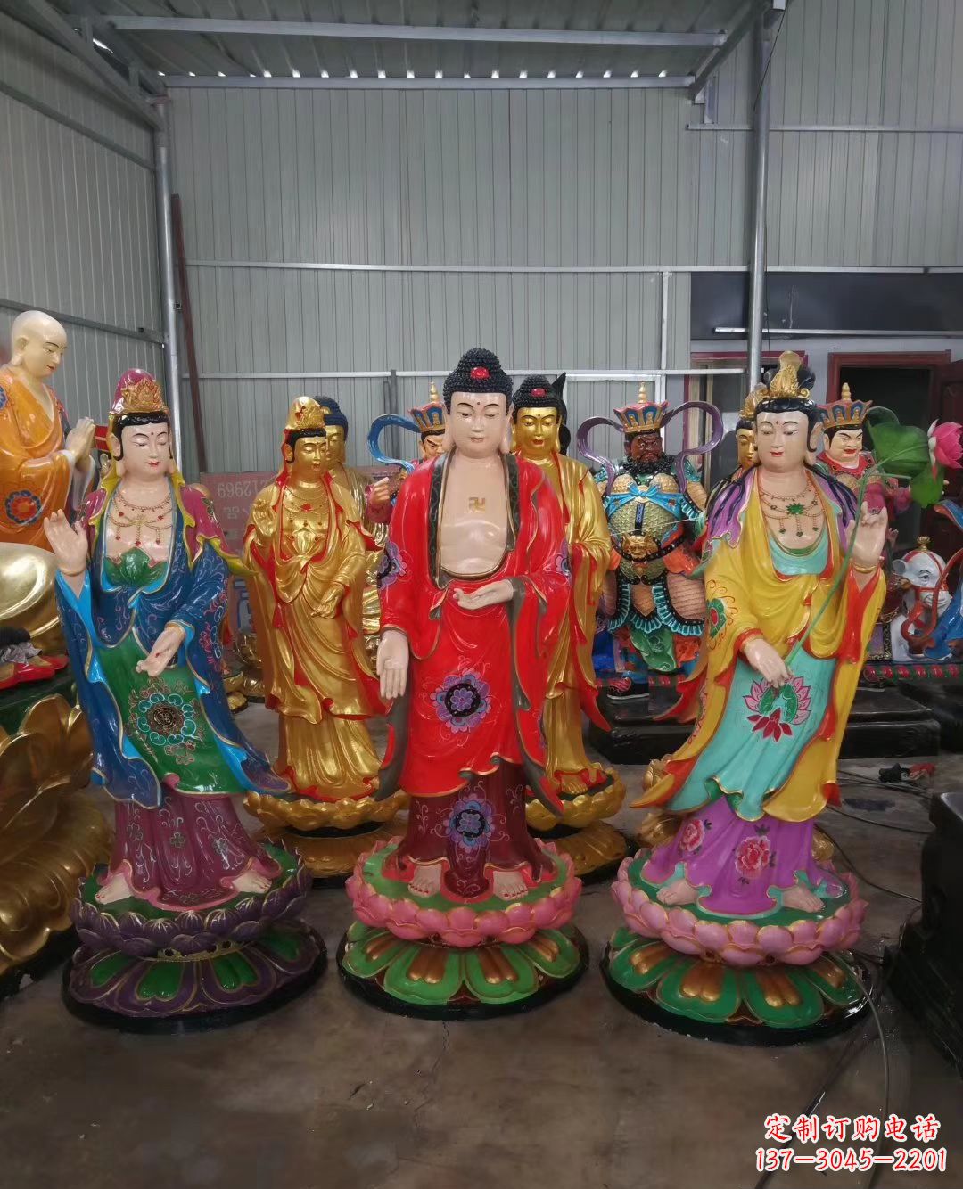 烟台玻璃钢佛像彩绘西方三圣雕塑