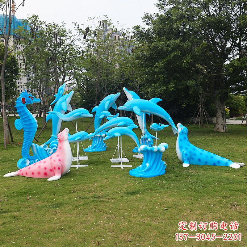 烟台玻璃钢海豚彩绘雕塑