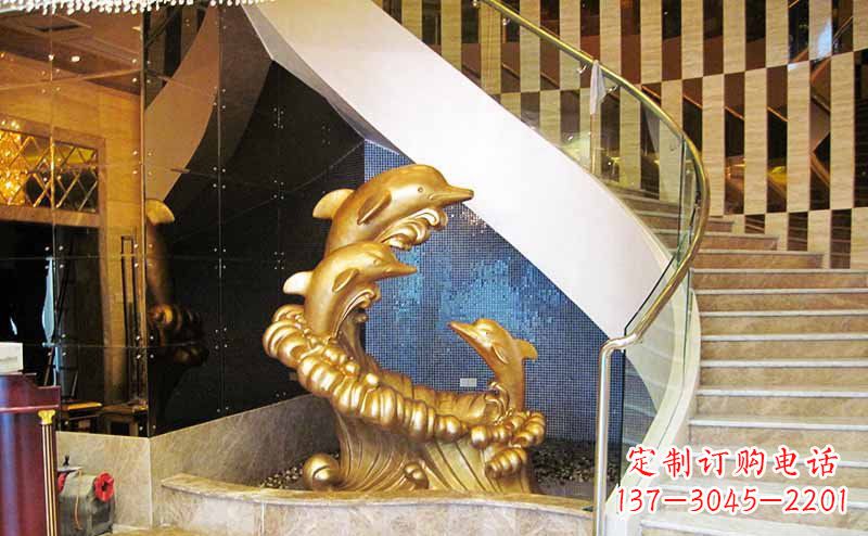 烟台玻璃钢海豚仿铜动物雕塑