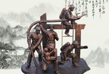 烟台玻璃钢仿铜消防员雕塑传承英雄豪情