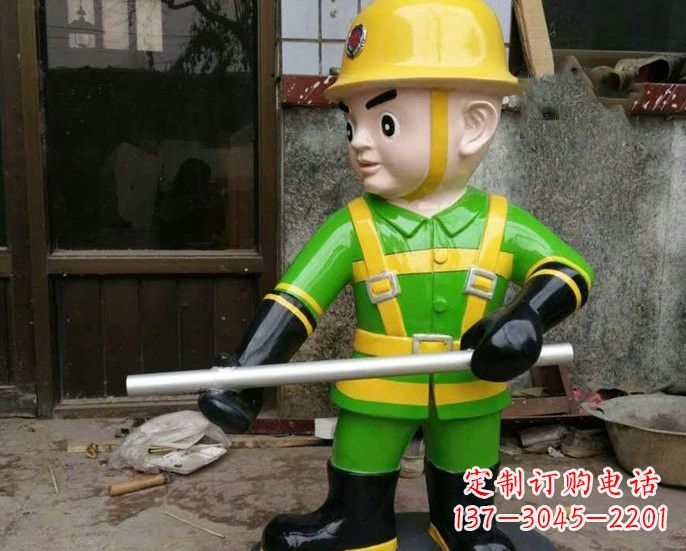 烟台玻璃钢卡通消防员雕塑