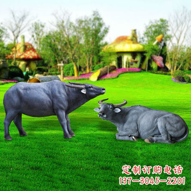 烟台玻璃钢水牛雕塑,复古农家院情怀