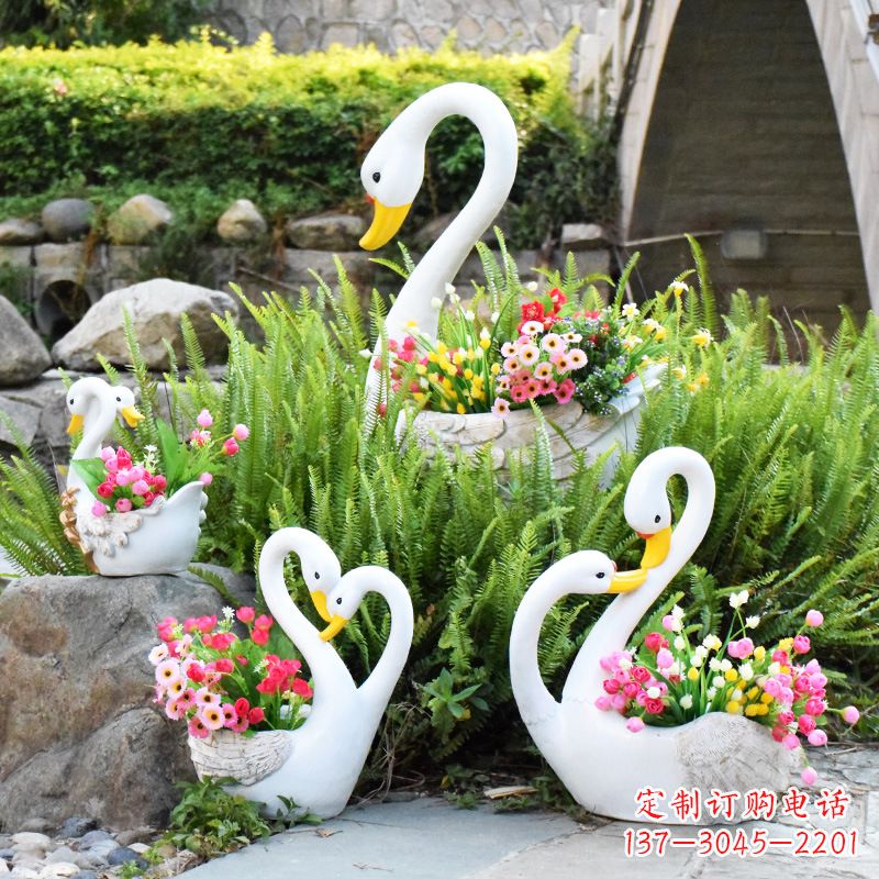 烟台玻璃钢天鹅花盆雕塑