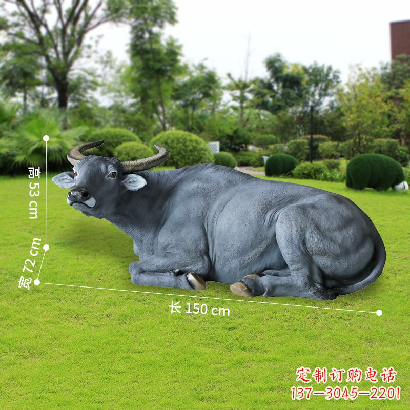 烟台玻璃钢卧姿水牛仿真动物雕塑