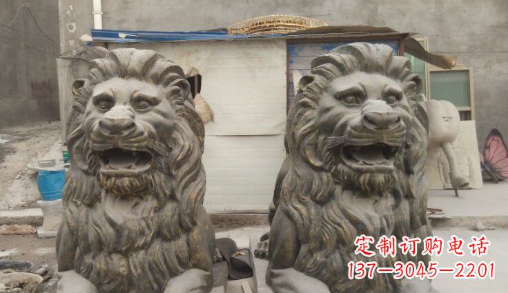 烟台玻璃钢西洋趴狮仿铜动物雕塑