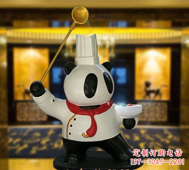 烟台玻璃钢熊猫厨师雕塑