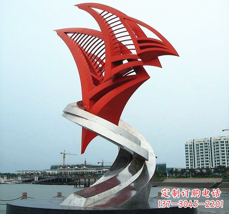 烟台不锈钢彩色抽象帆船雕塑