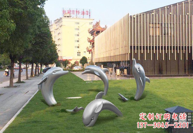 烟台不锈钢草地海豚雕塑