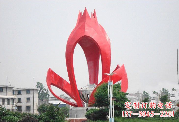 烟台不锈钢城市抽象莲花和莲蓬雕塑