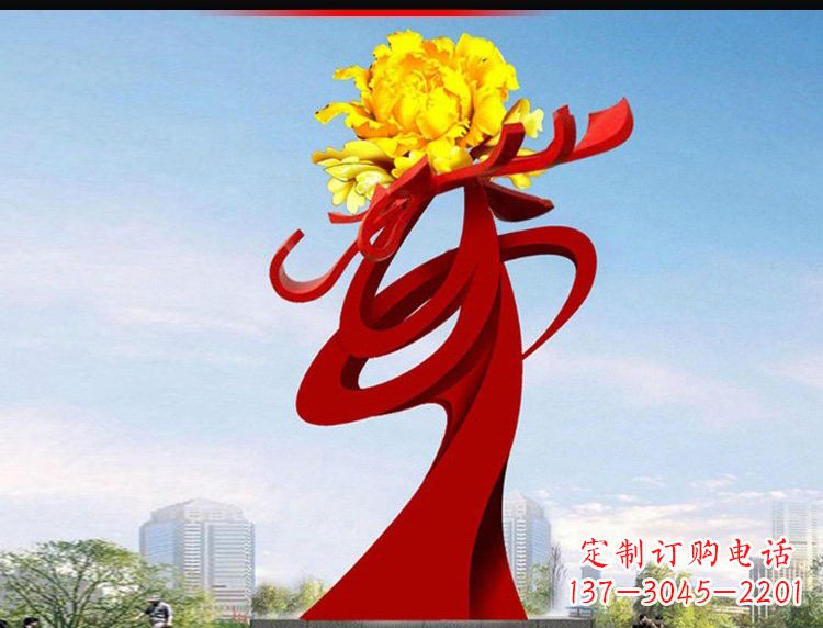 烟台不锈钢城市大型牡丹花雕塑
