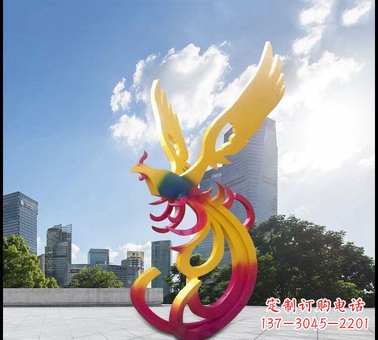 烟台绚丽多彩的不锈钢凤凰雕塑