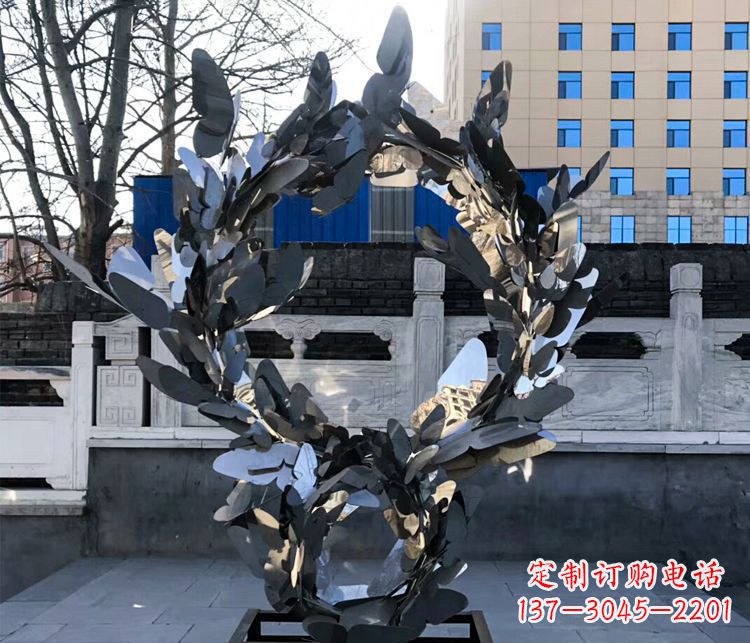 烟台不锈钢抽象蝴蝶花环景观雕塑