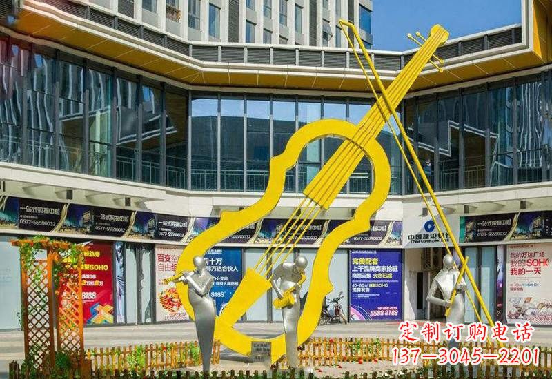 烟台不锈钢抽象喷漆大提琴雕塑
