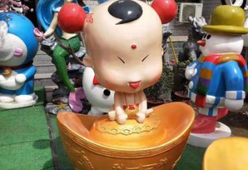 烟台玻璃钢元宝娃娃雕塑招财进宝