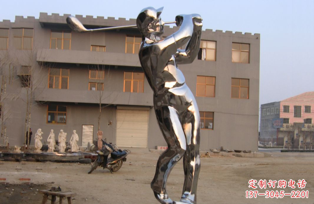烟台不锈钢打高尔夫球广场雕塑