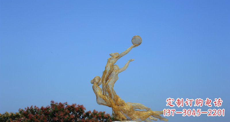 烟台不锈钢打篮球的女孩公园景观雕塑